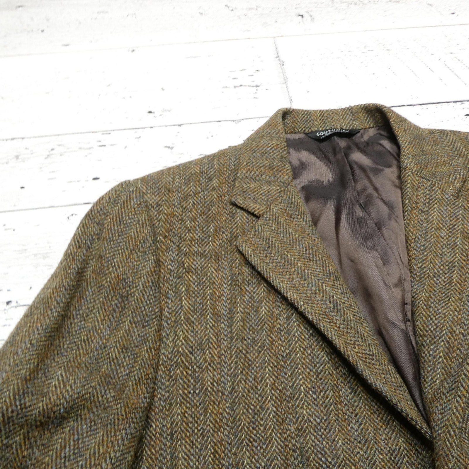 Southwick Blazer Mens 44 Long Brown Twill by Dayton Herringbone Wool Tweed