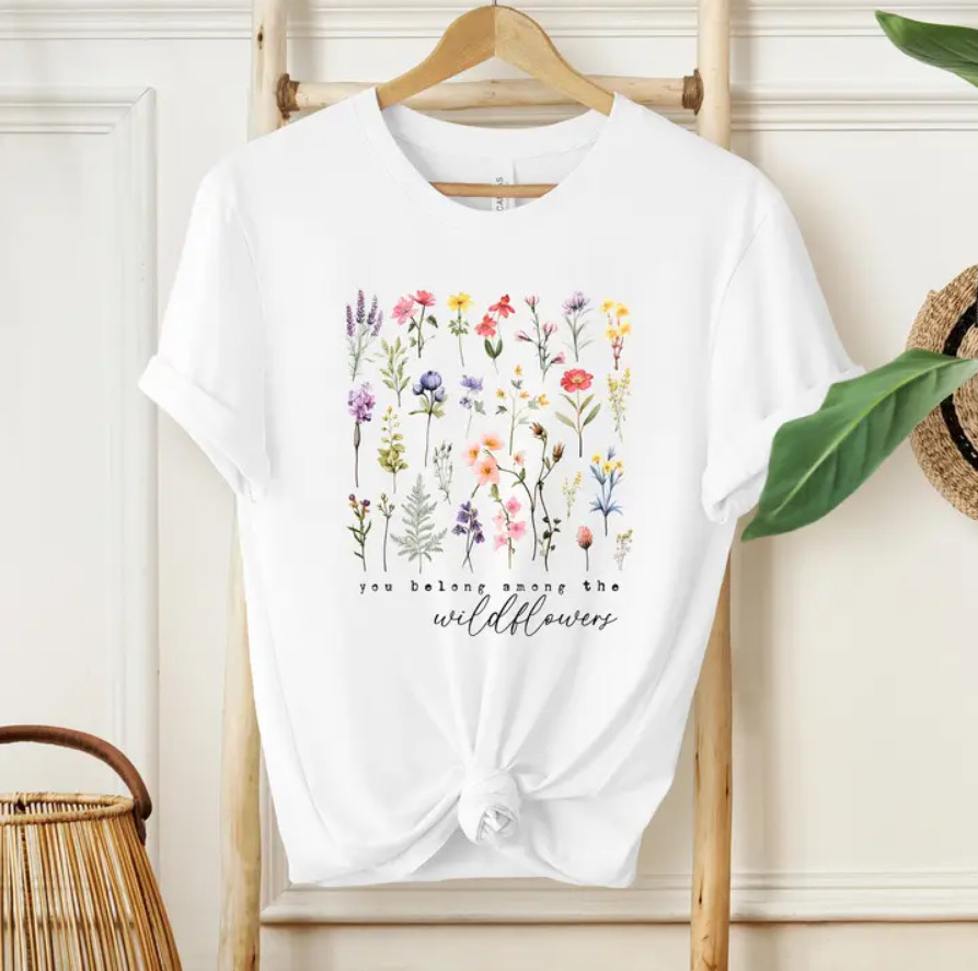 Muticolor Flower White all size t-shirt Unisex