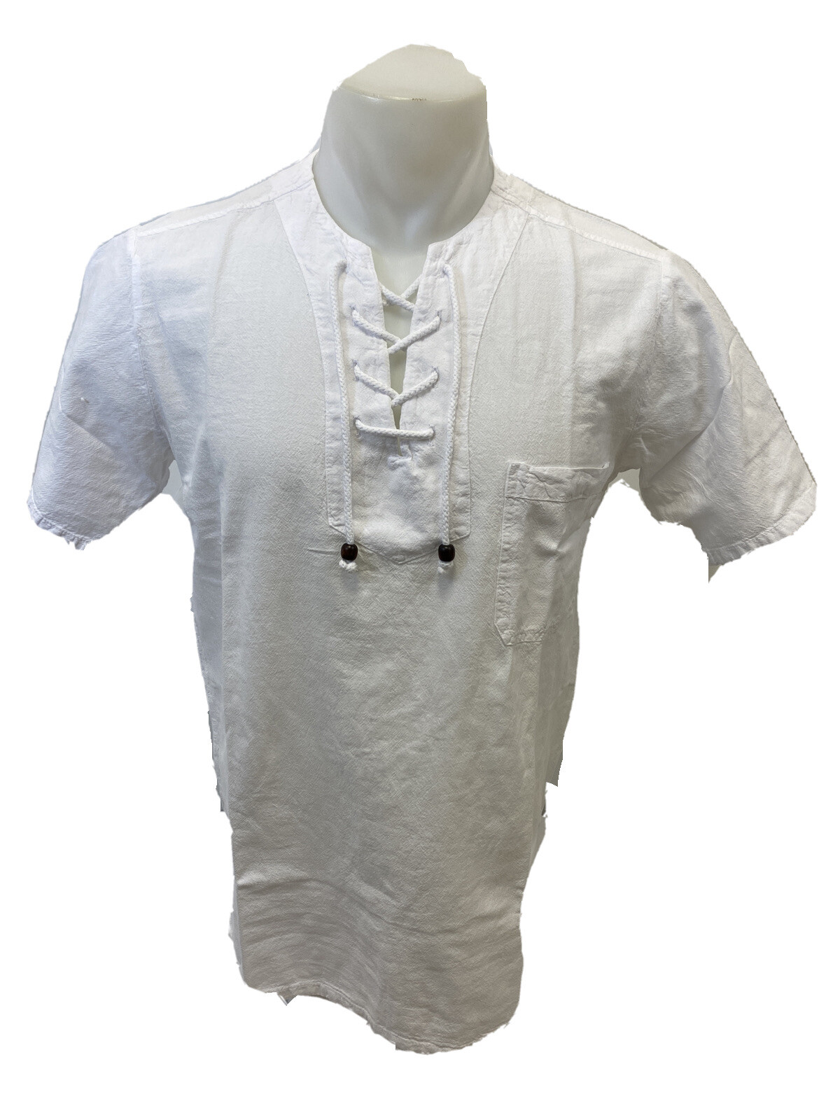 Mens Envy Lace Up Tunic Shirt WHITE Beach Top COTTON POCKET S M L XL 2XL 3XL NWT