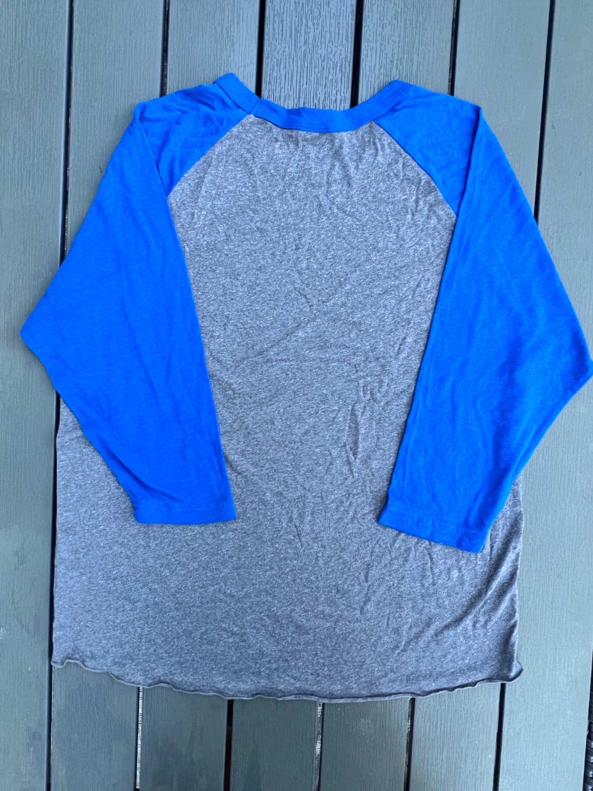 Women’s Obey Wolf Moon 3/4 Sleeve T-Shirt Sz Large Raglan Baseball Y2K Blue Gray