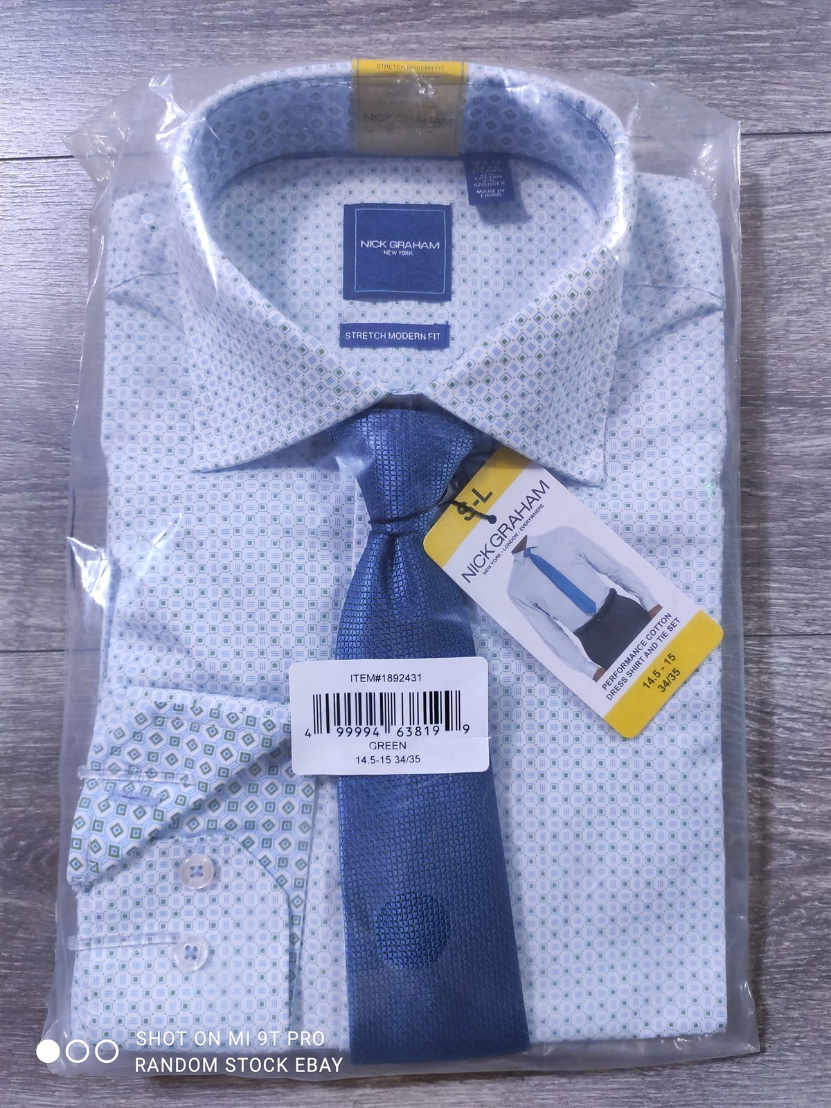 Nick Graham Dress Shirt Mens Small Long White Green 14.5-15 34/35 Tie Set