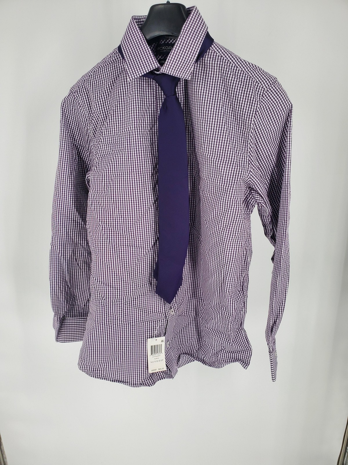 Nick Graham Dress Shirt Mens S 14.5-15 32/33 Purple Gingham Modern Fit Tie