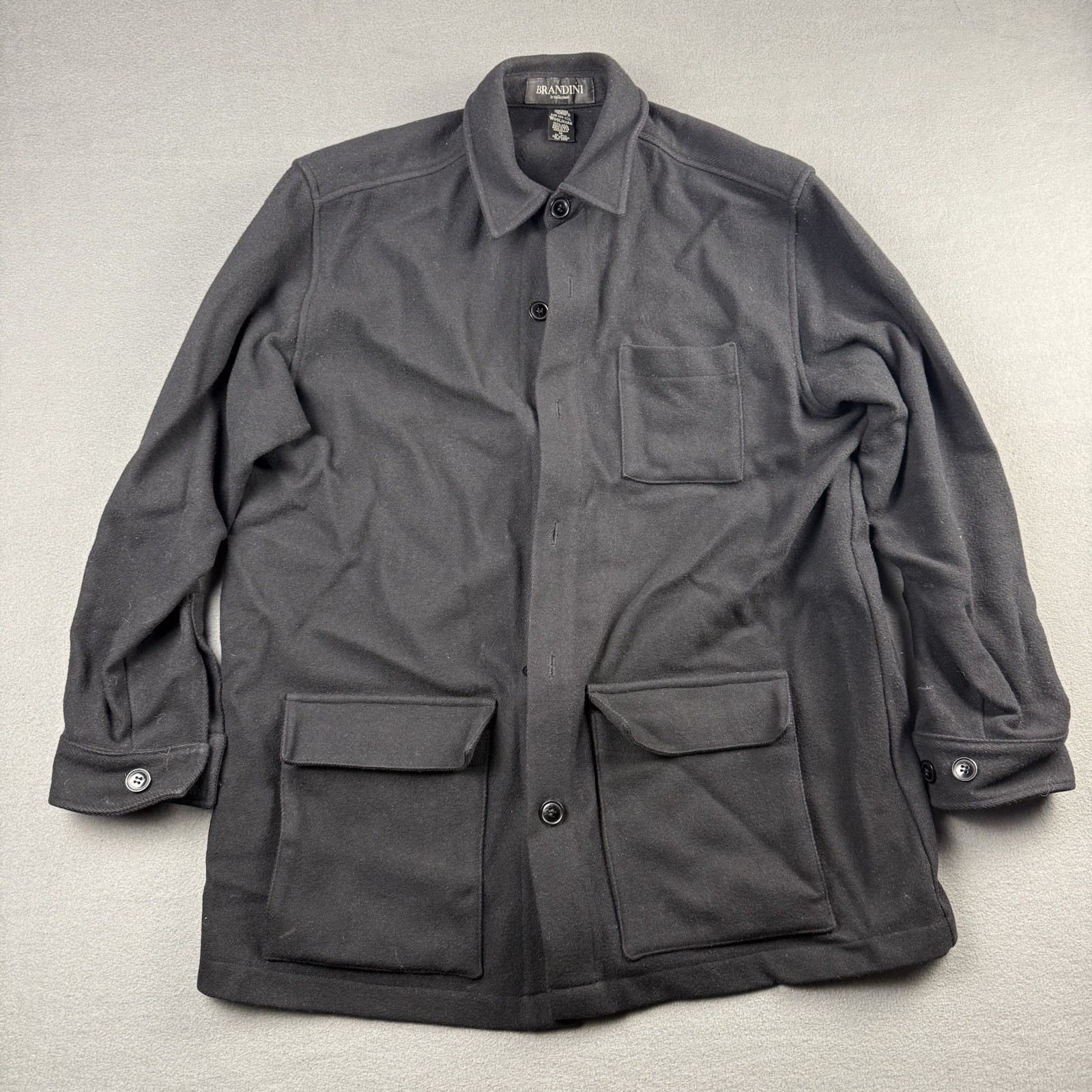 Brandini Le Collezioni Mens M Black 100% Pure New Wool Chore Jacket Shacket Coat