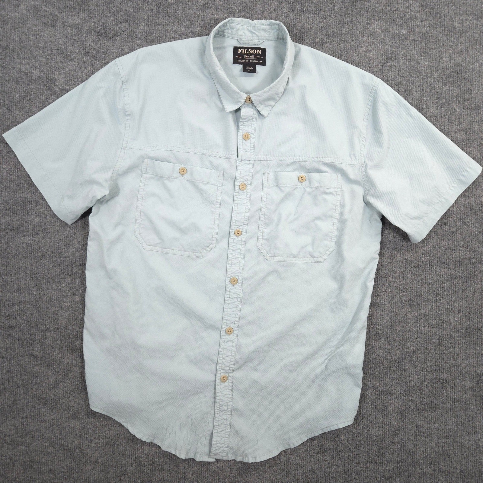Filson Alagnak Shirt Mens M Gulf Blue Peformance Outdoor Hiking Fishing Trail