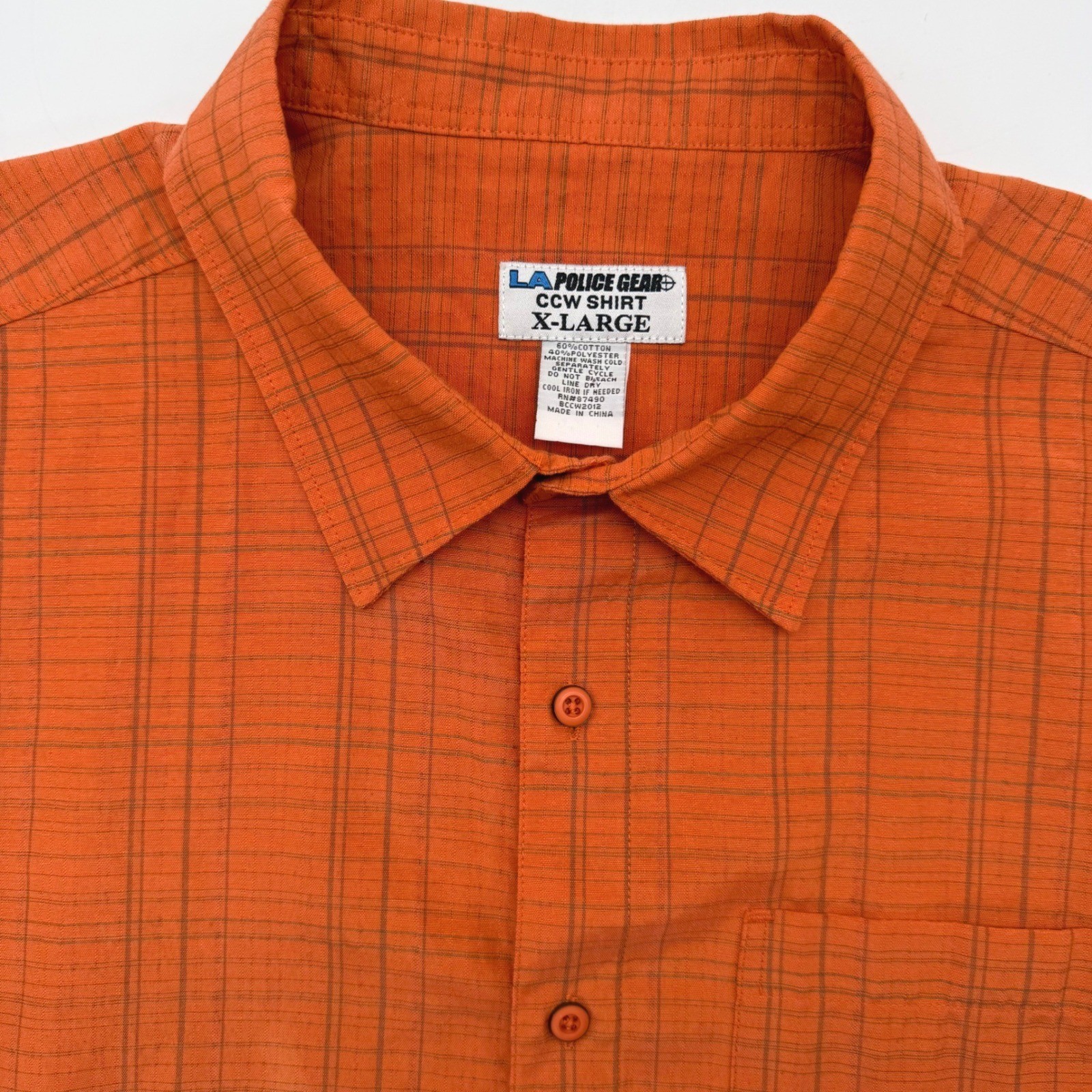 LA Police Gear CCW Shirt Mens XL Orange Plaid Tactical Short Sleeve Button Up