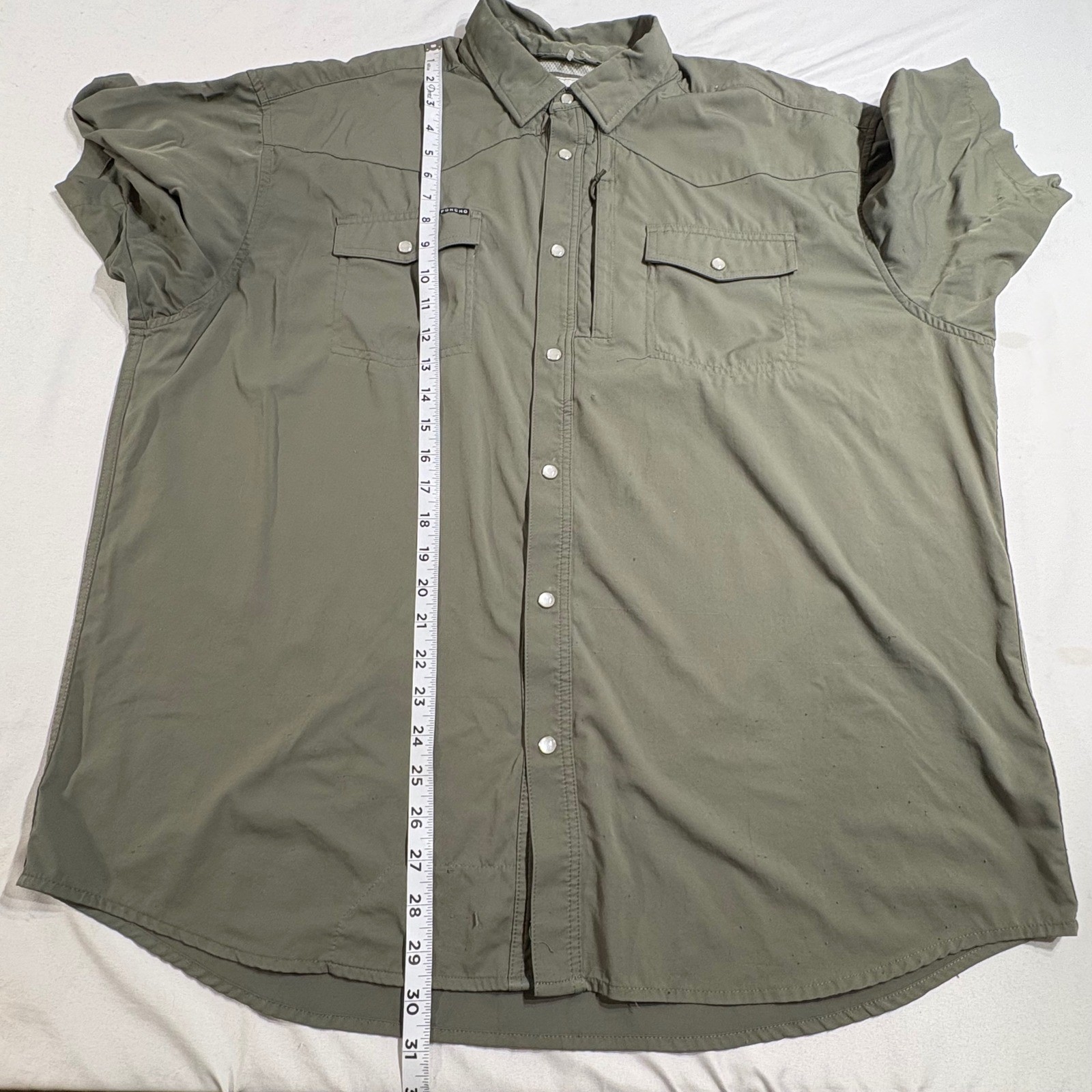 Poncho Western Performance Shirt Mens XL Sage Green Pearl Snap Vented Fishing