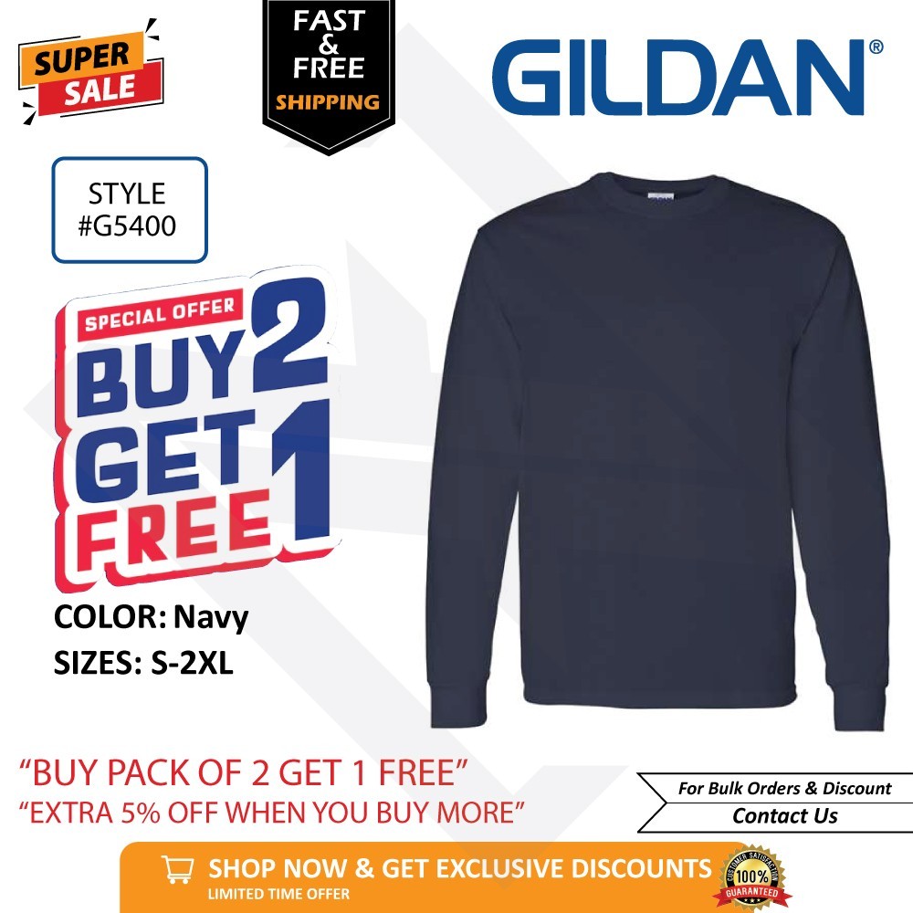 Gildan G540 Heavy Cotton BUY 2 GET 1 FREE Long Sleeve T-Shirt Unisex Blank