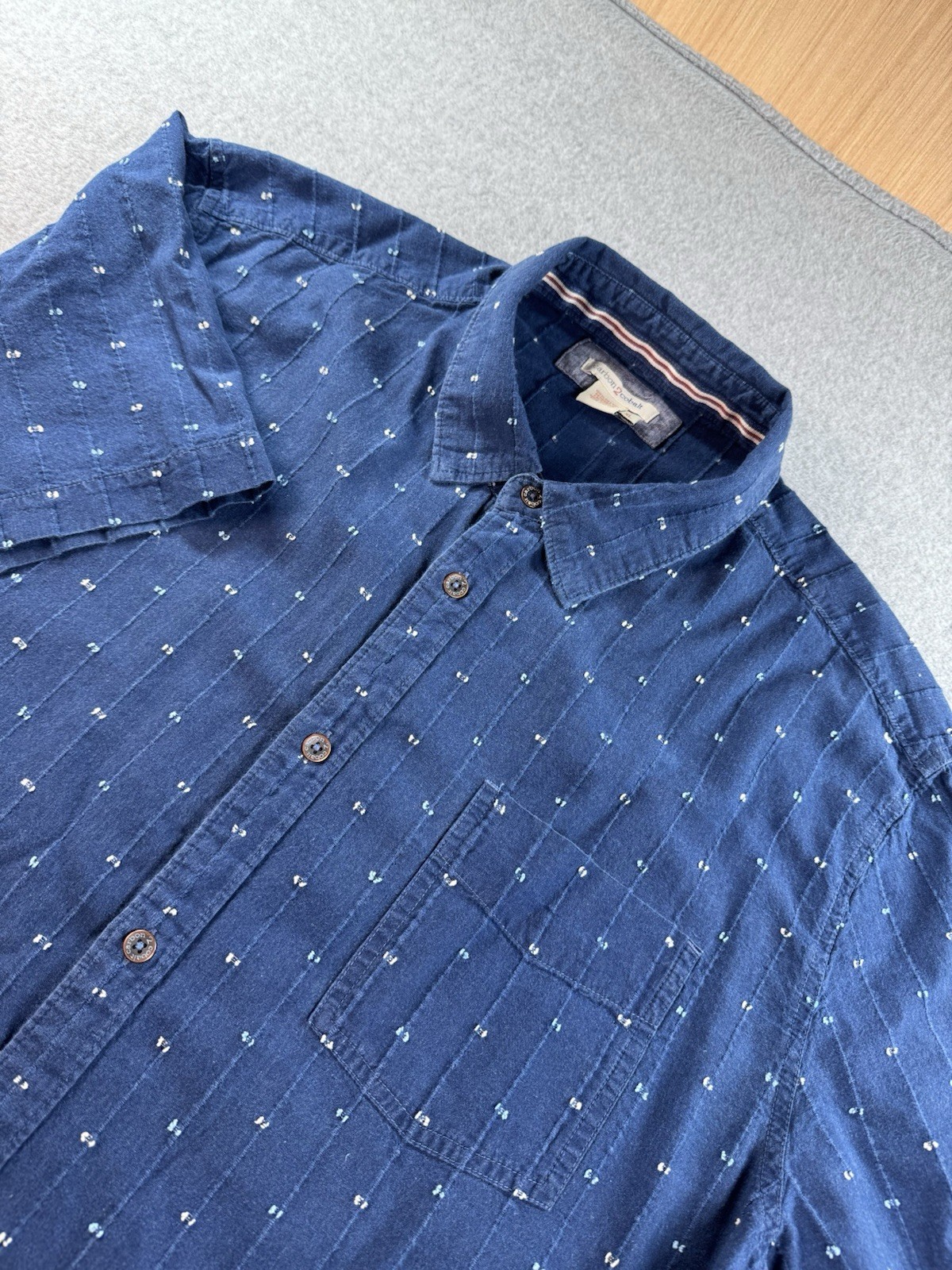 Carbon 2 Cobalt Short Sleeve Button Down Mens XL Blue Acoustic Jacquard Shirt