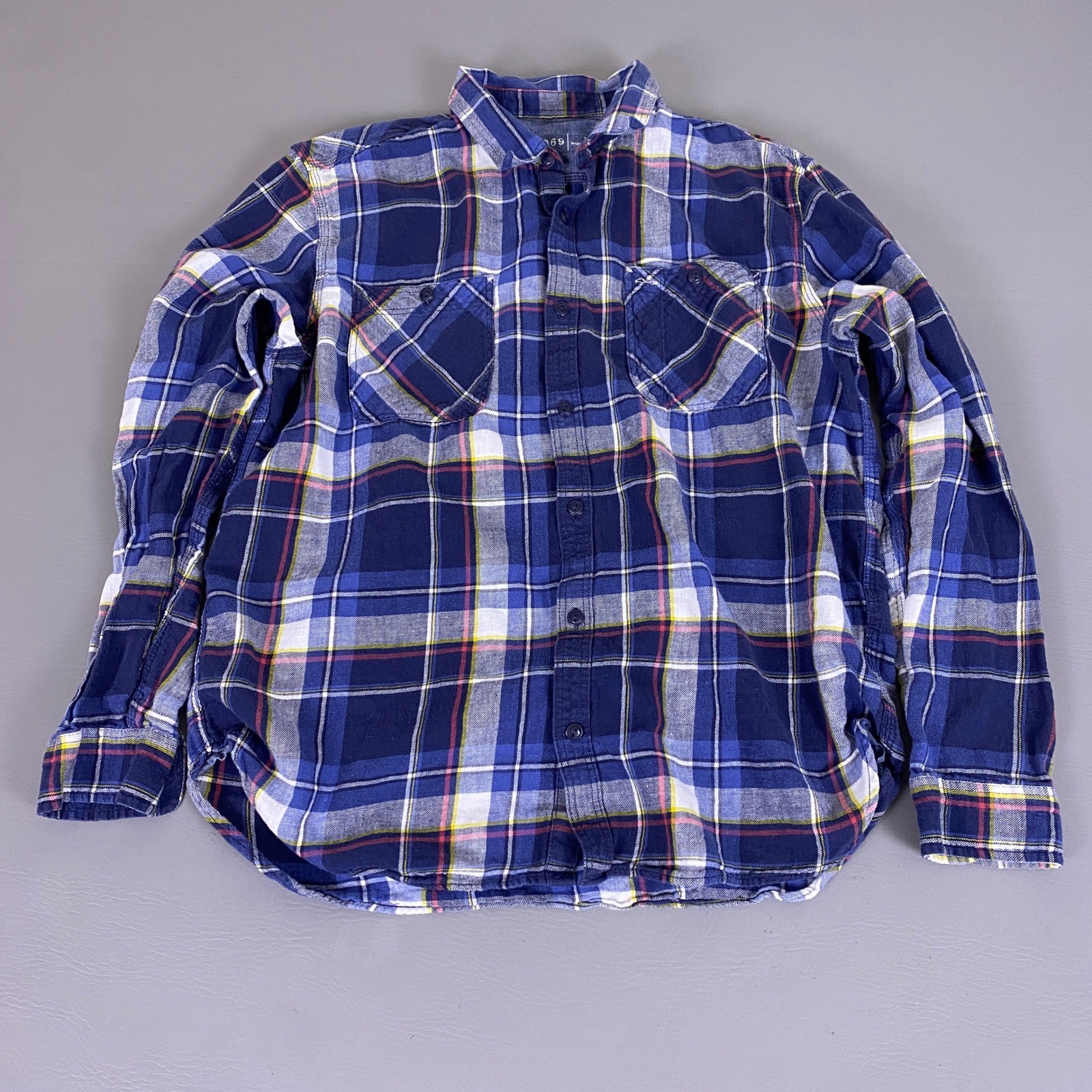 Gap 1969 Flannel Button Down Shirt Men’s Size XL Blue Plaid Linen Cotton Blend
