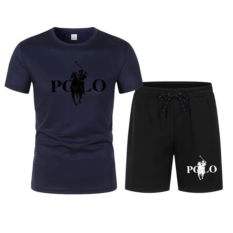 Men’s Summer Sports Set Short Sleeve T-Shirt & Shorts 2-Piece Outfit Casual Stre