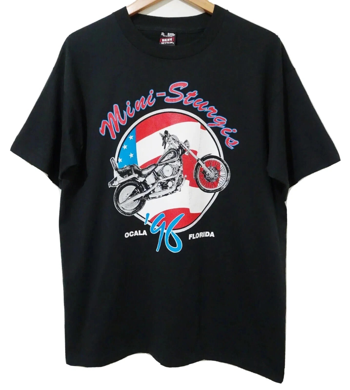 Vtg 90s ’96 Sturgis Ocala FL Harley Davidson Motorcycle 3D Emblem Black T-Shirt