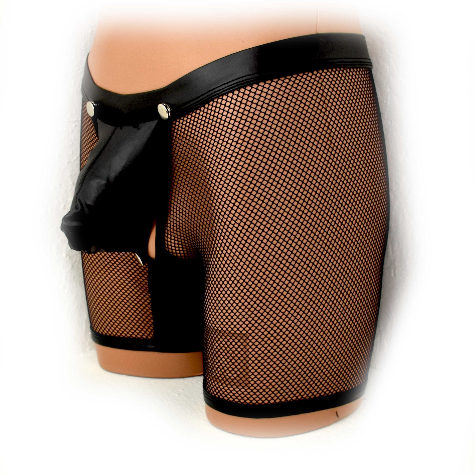 Mesh Faux Leather Back Open Long Pants (M)