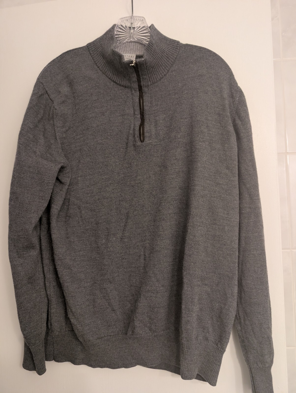 Jack Stone by Thomas Dean Men’s 100% Merino Wool Half Zip Gray Sweater Size XL