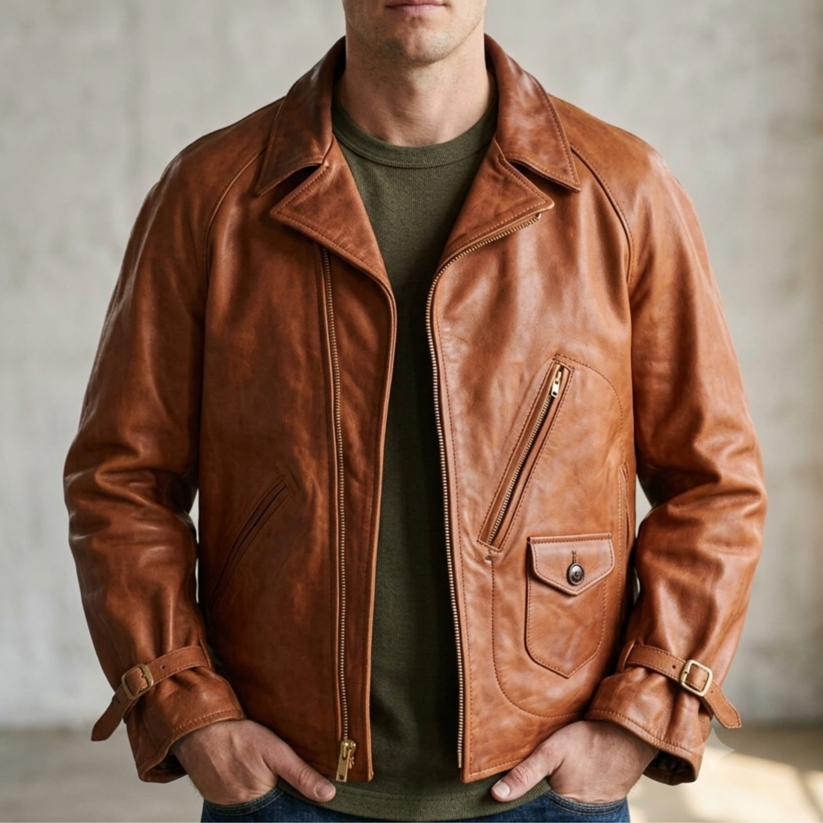 Men’s Handmade Vintage Brown Leather Jacket Distressed Biker Rider Real Coat