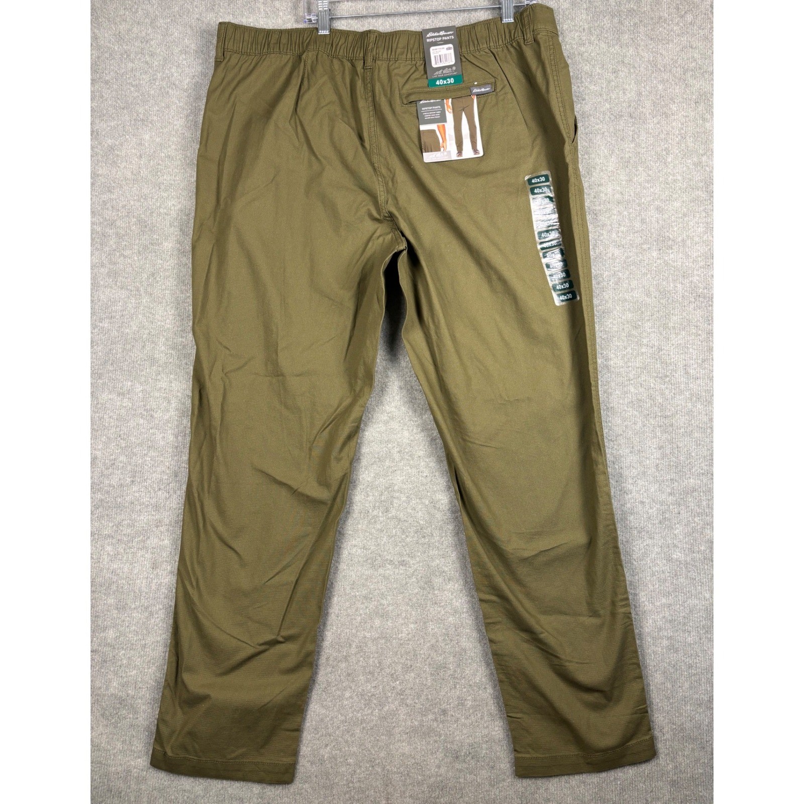 Eddie Bauer Ripstop Pants Stretch Comfort Waist 40×30 Olive Night Green Mens
