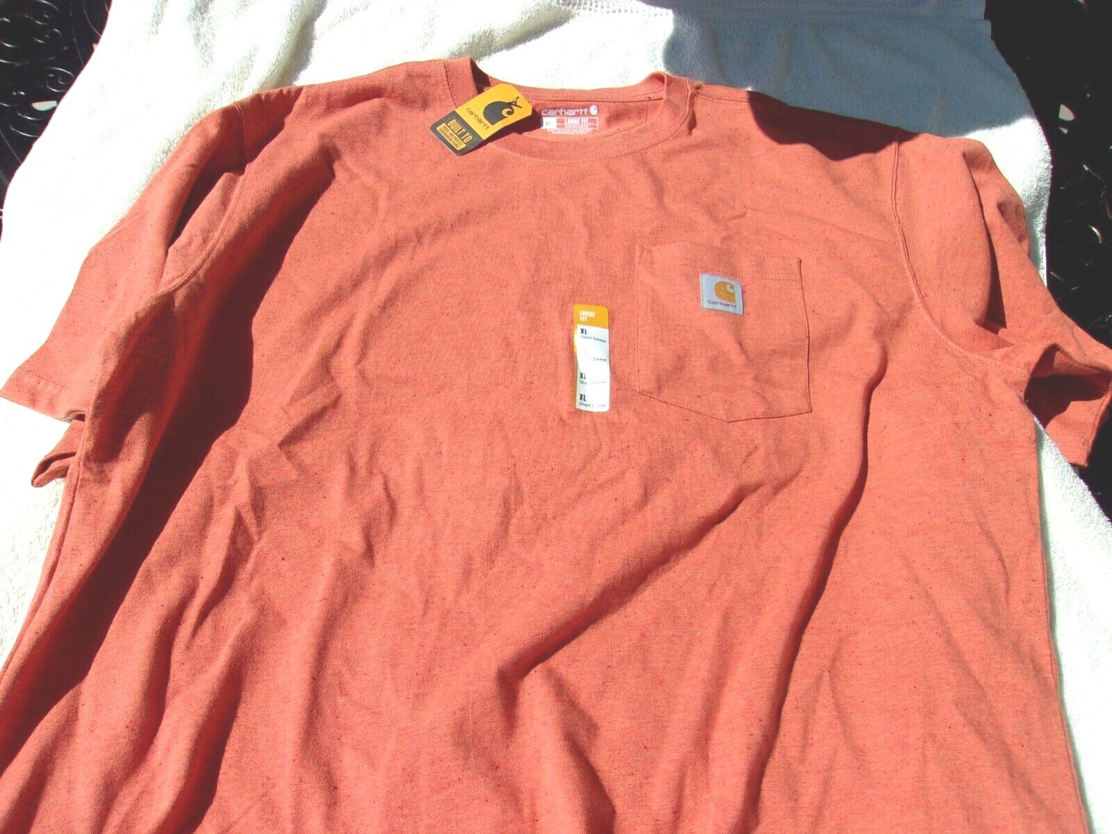 NWT Carhartt heavyweight pocket T, men’s L, or XL, poly/cotton blend, orange