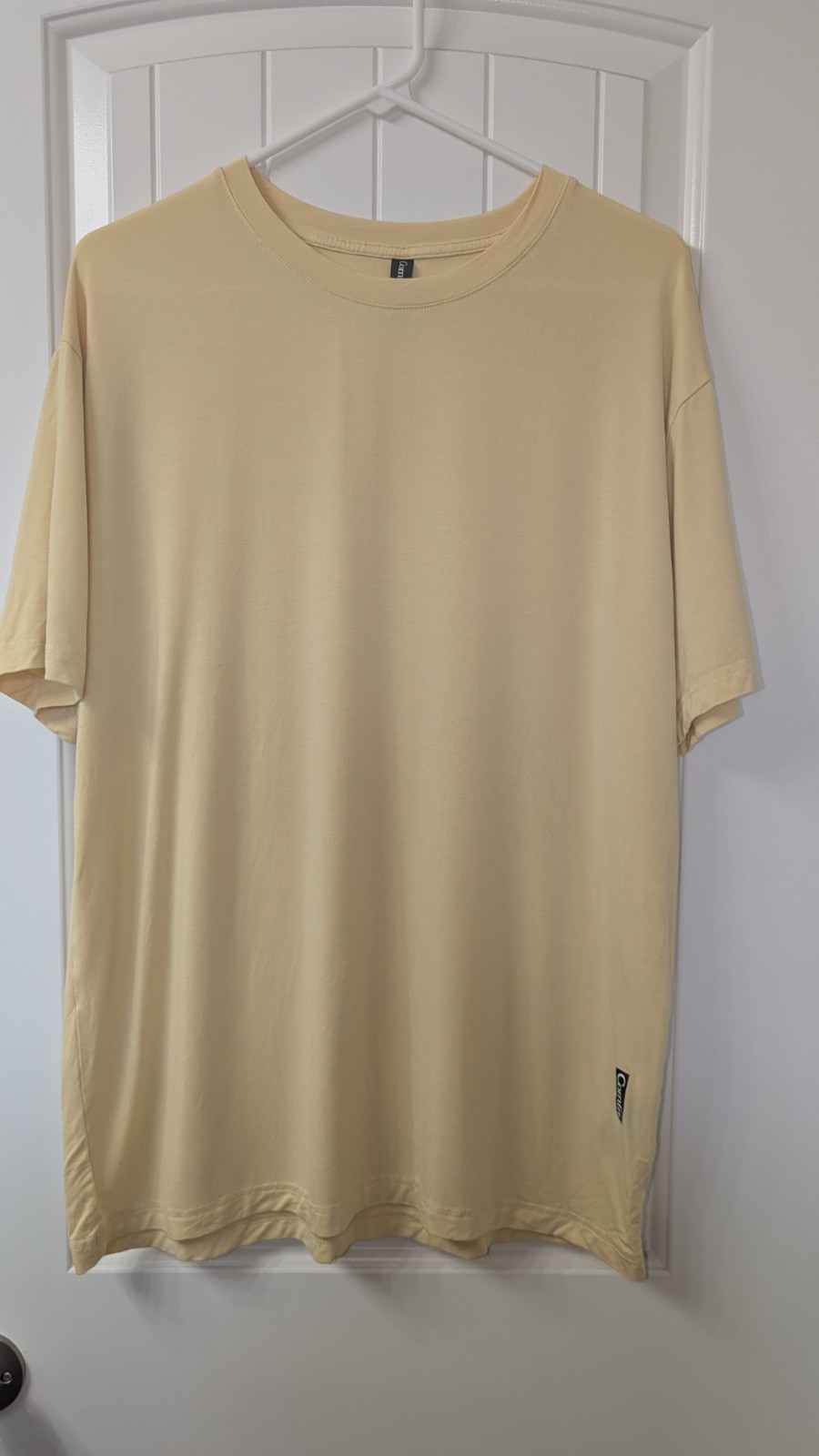 Comfrt Beige Rayon/Spandex Knit Solid Crew Neck Logo T-Shirt Men’s L