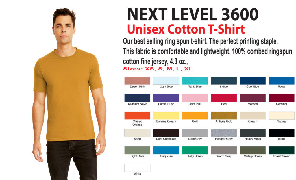 Next Level Unisex Short Sleeve Fitted Cotton Crew Neck T-Shirt 3600