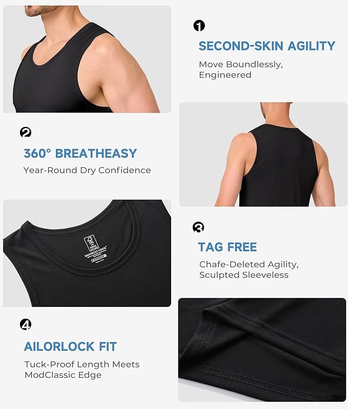 Men’s Bamboo Tank Top Undershirts 3 Pack Moisture Wicking Breathable Sleeveless