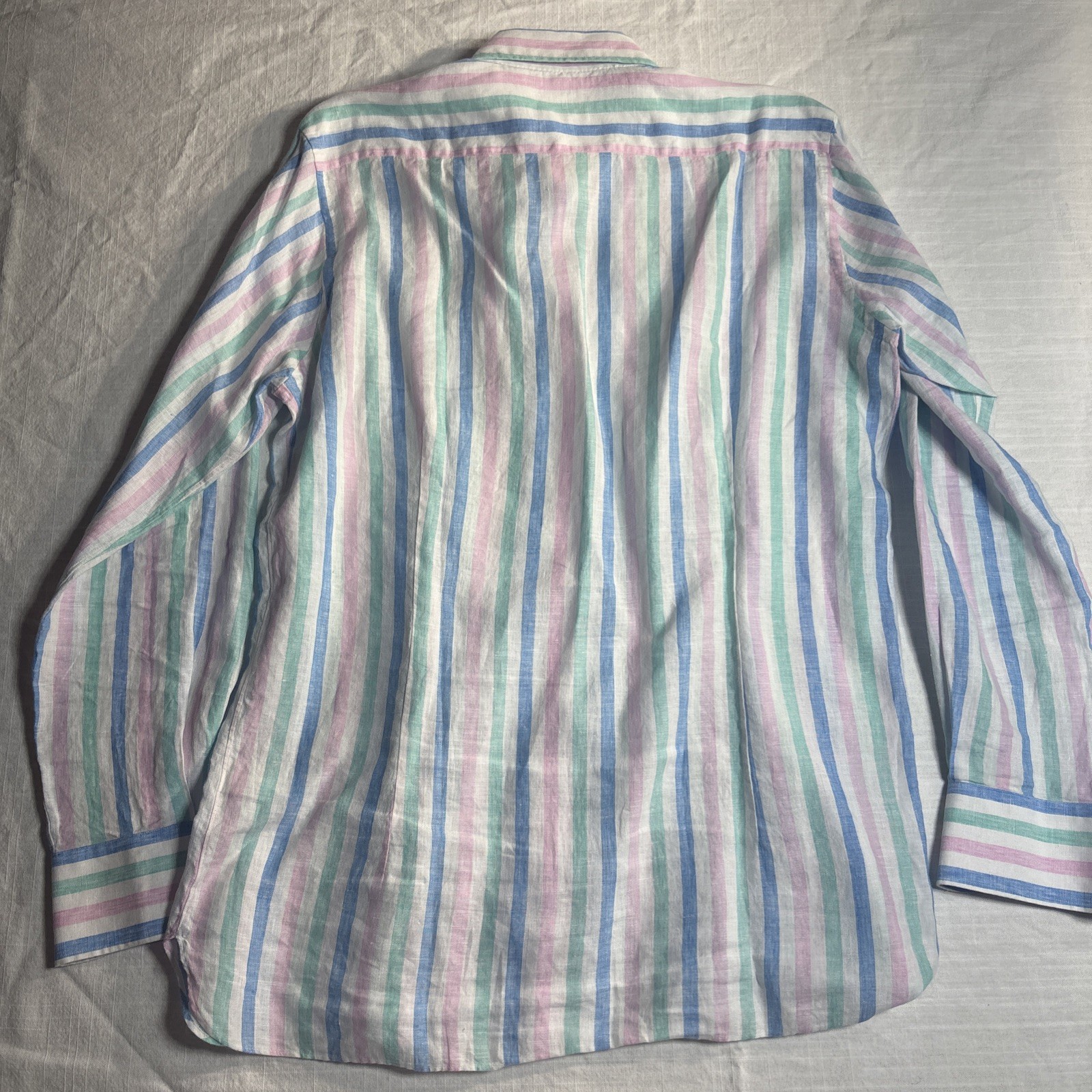 100 HANDS LINEN PASTEL STRIPE Men’s Shirt Button Up Blue Pink Green Size Small