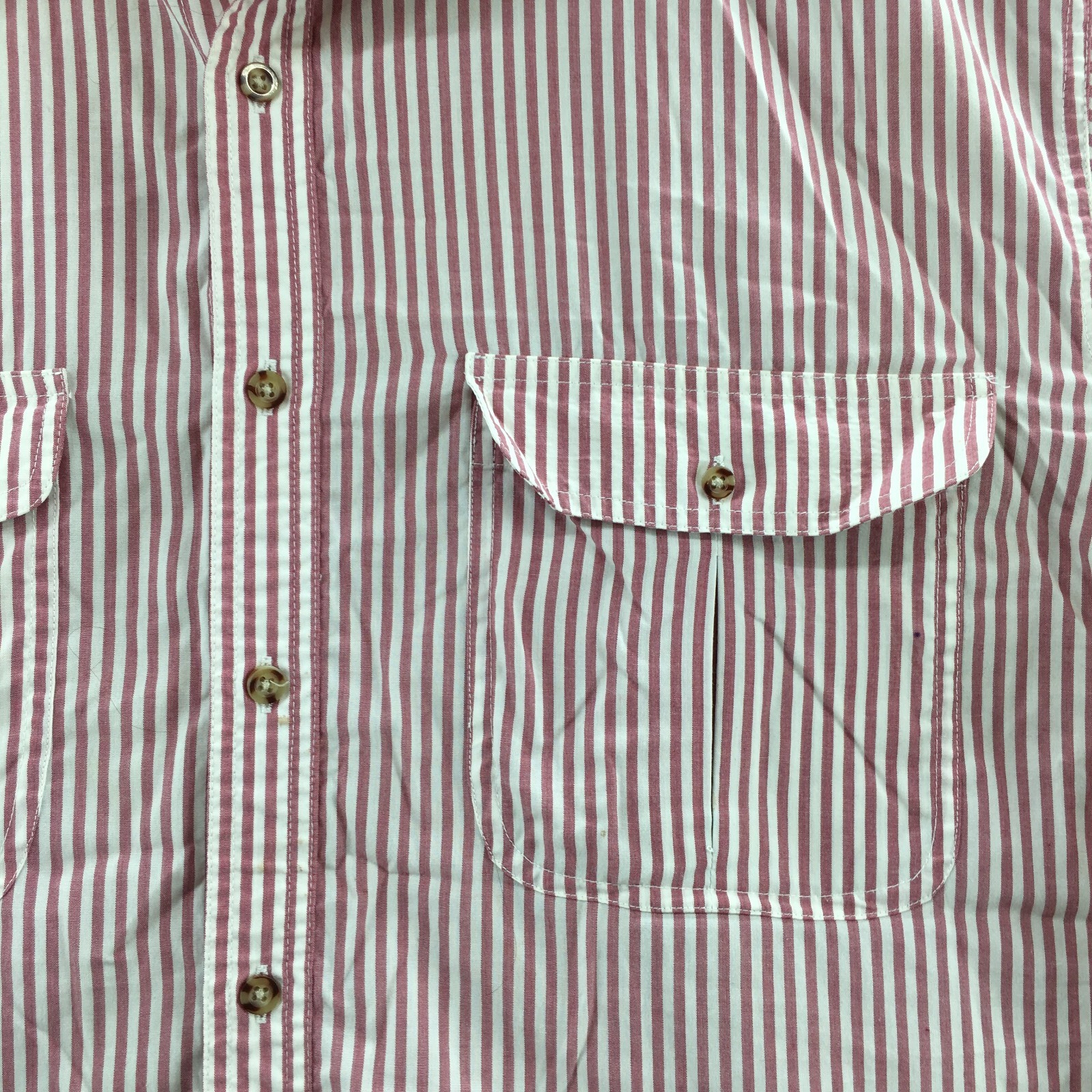 John Blair Shirt Mens XL Pink Stripe Button-Up Short Sleeve Collared Pockets