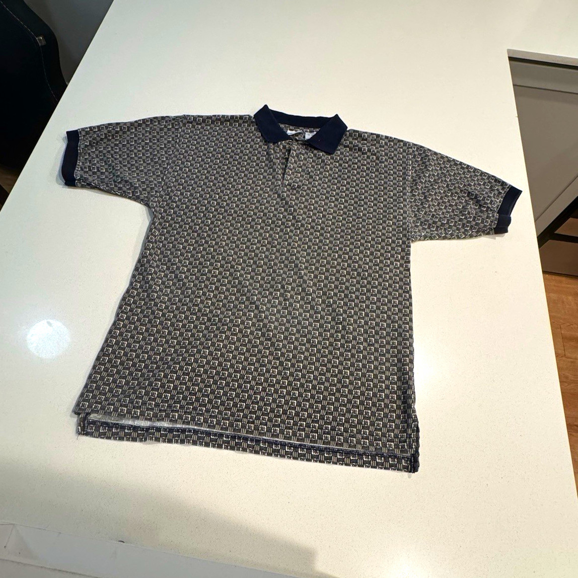 Cherokee Men’s Medium Geometric Polo Shirt – Short Sleeve Cotton – Gray/Blue