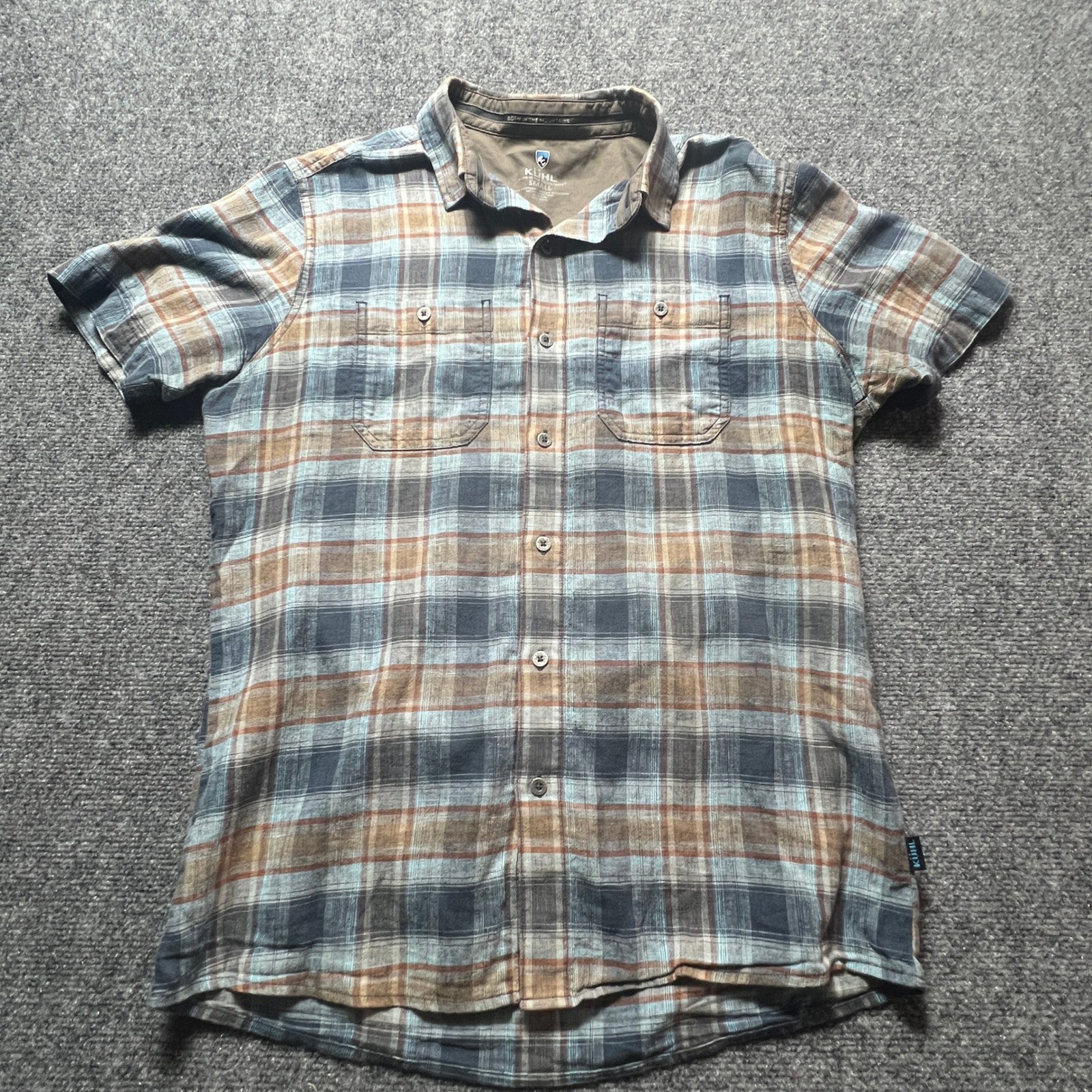 Kuhl Mens Small Short Sleeve Plaid Button Down Linen Cotton Blend Shirt 7218