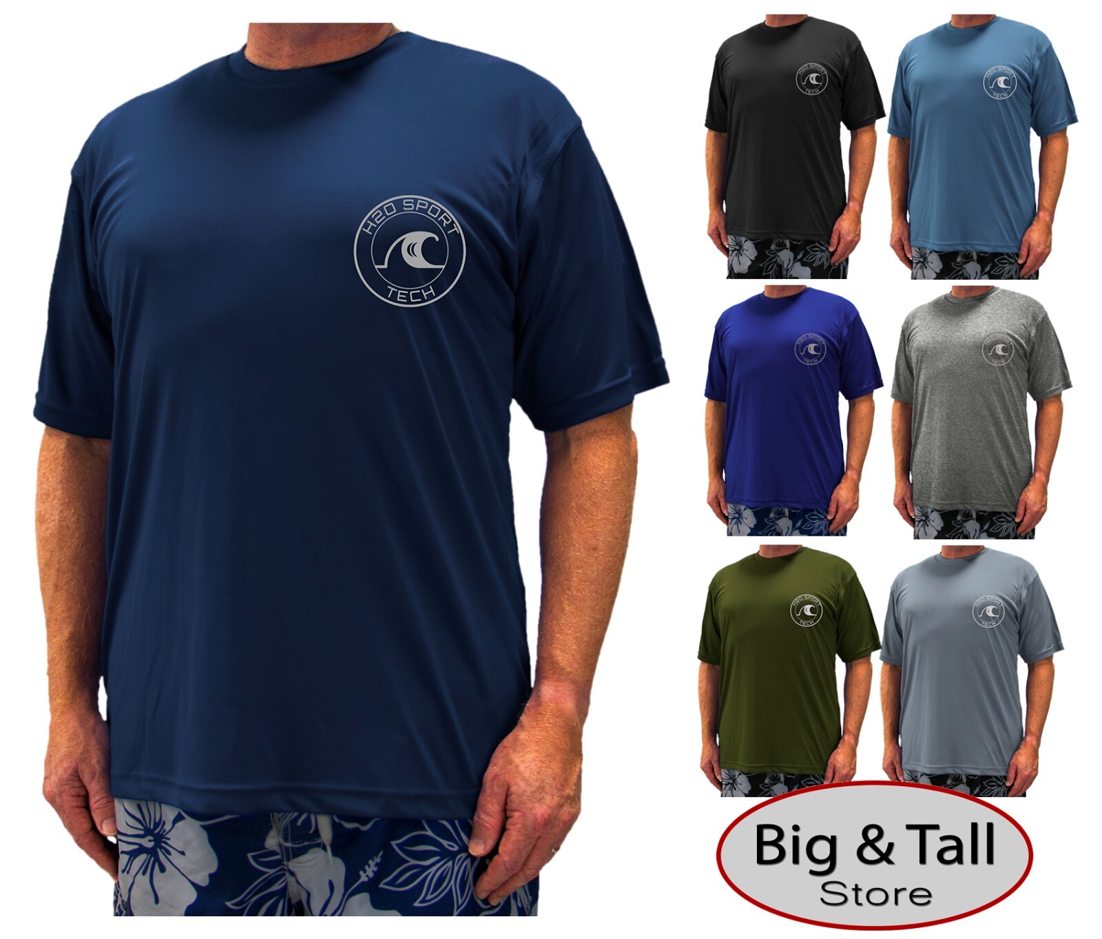 Big & Tall H2O Sport Tech Short Sleeve Swim Shirt – Loose Fit 2XL – 5XLT UPF 50+