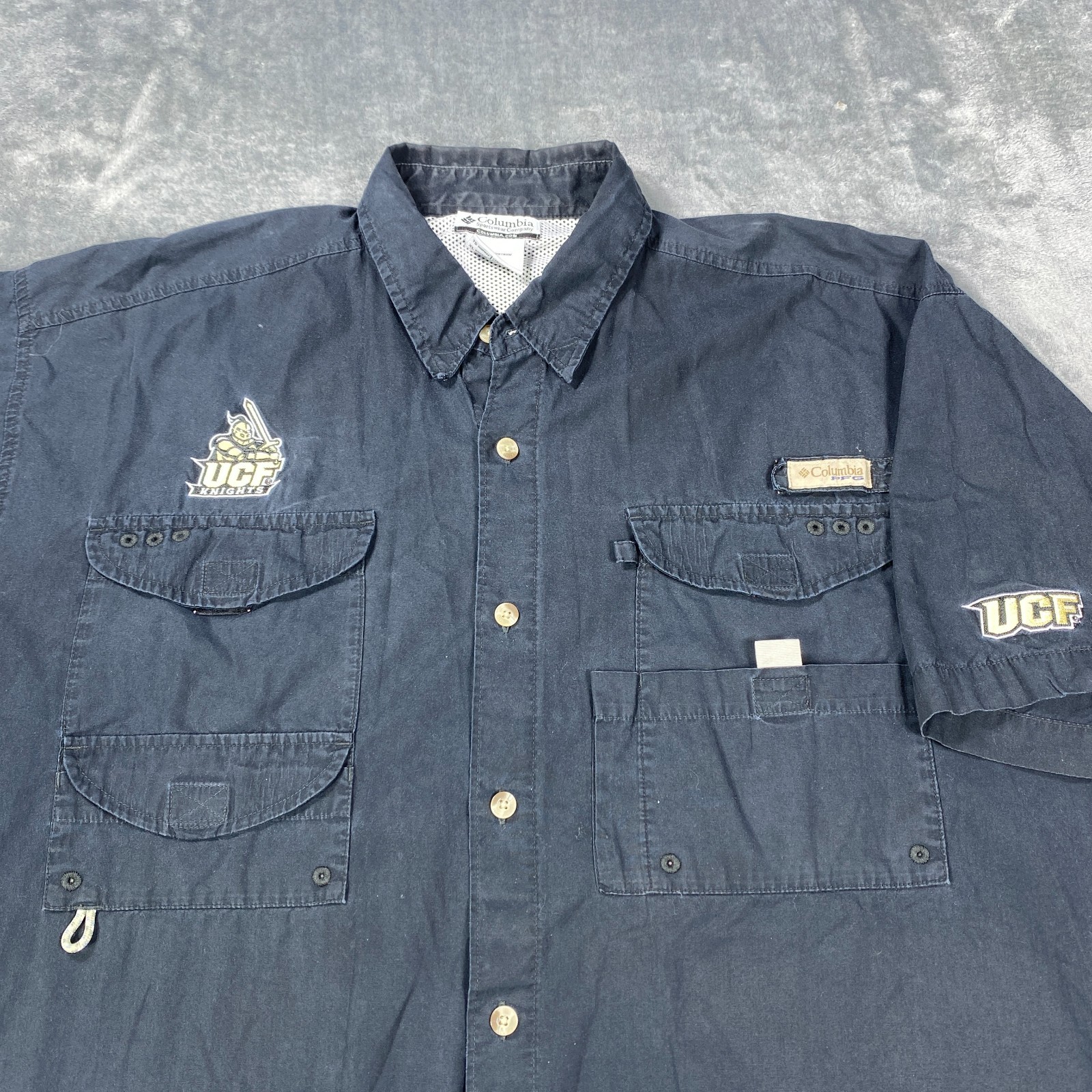 Columbia PFG UCF Knights Shirt Mens XL Black Button Embroidered Vented Pockets