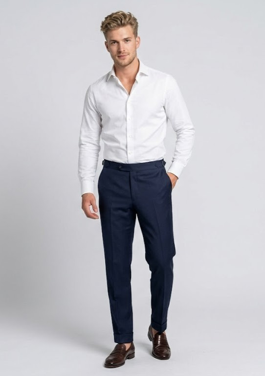 Drago Lanificio in Biella Navy Blue Wool Dress Pants 38×28 Side Adjusters Cuffed