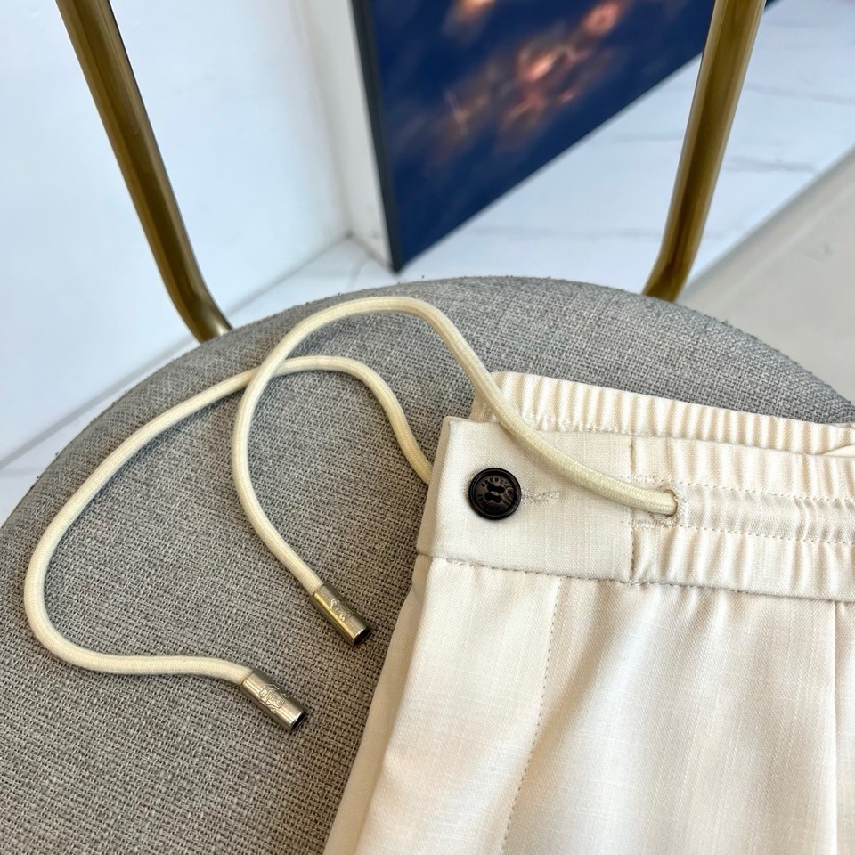 Brunello Cucinelli Men’s Classic Cotton Casual Breathable Trousers/Pants Beige