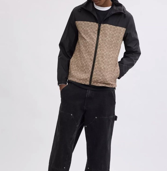Coach Mens Signature Full Zip Windbreaker In Recycled Polyester Size Large