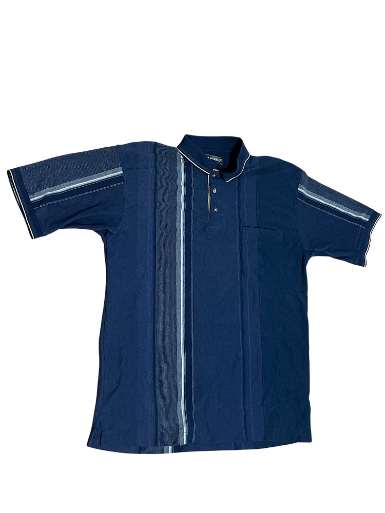 Vintage Knights Sportswear Men’s Polo Shirt L Navy Stripe 65/35 Poly-Cotton