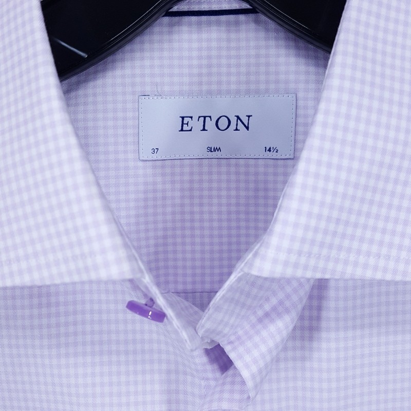 ETON Mens Shirt 14.5 37 Purple Gingham Check Button Up Slim Fit $285