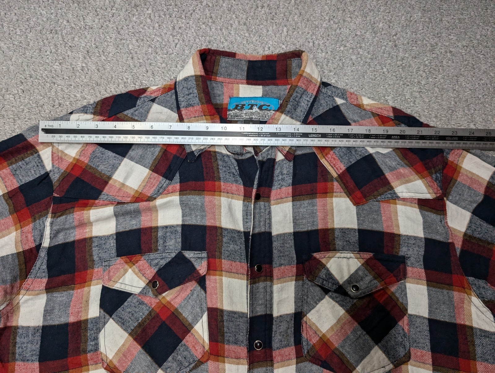 BTC Vintage Men’s Check Plaid Flannel Western Worker Snap Button Shirt XL