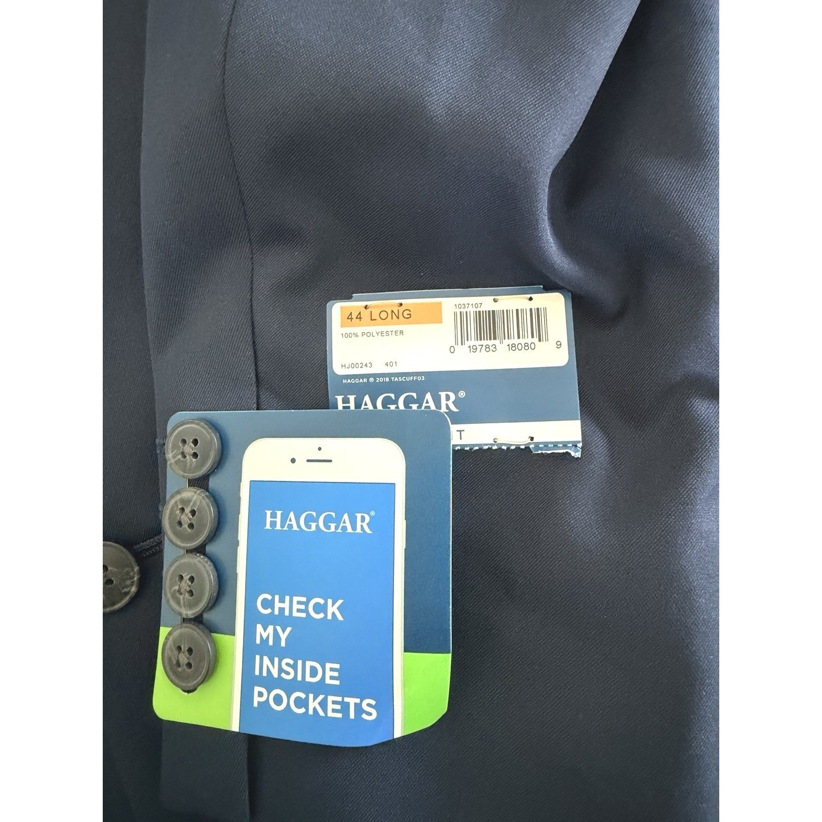 Haggar Active Series Mens Blazer 44 Long Navy Blue Tailored Fit Stretch HJ00243