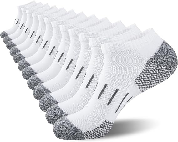 Men’s Athletic Ankle Socks 6 Pairs Cushioned Running Low Cut White 6-12