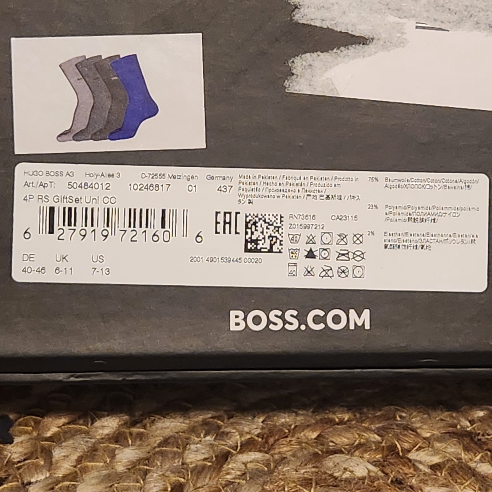 New In Box! BOSS Hugo Boss Men’s 4-Pack Socks Gift Set – Mid Calf – Size US 7-13