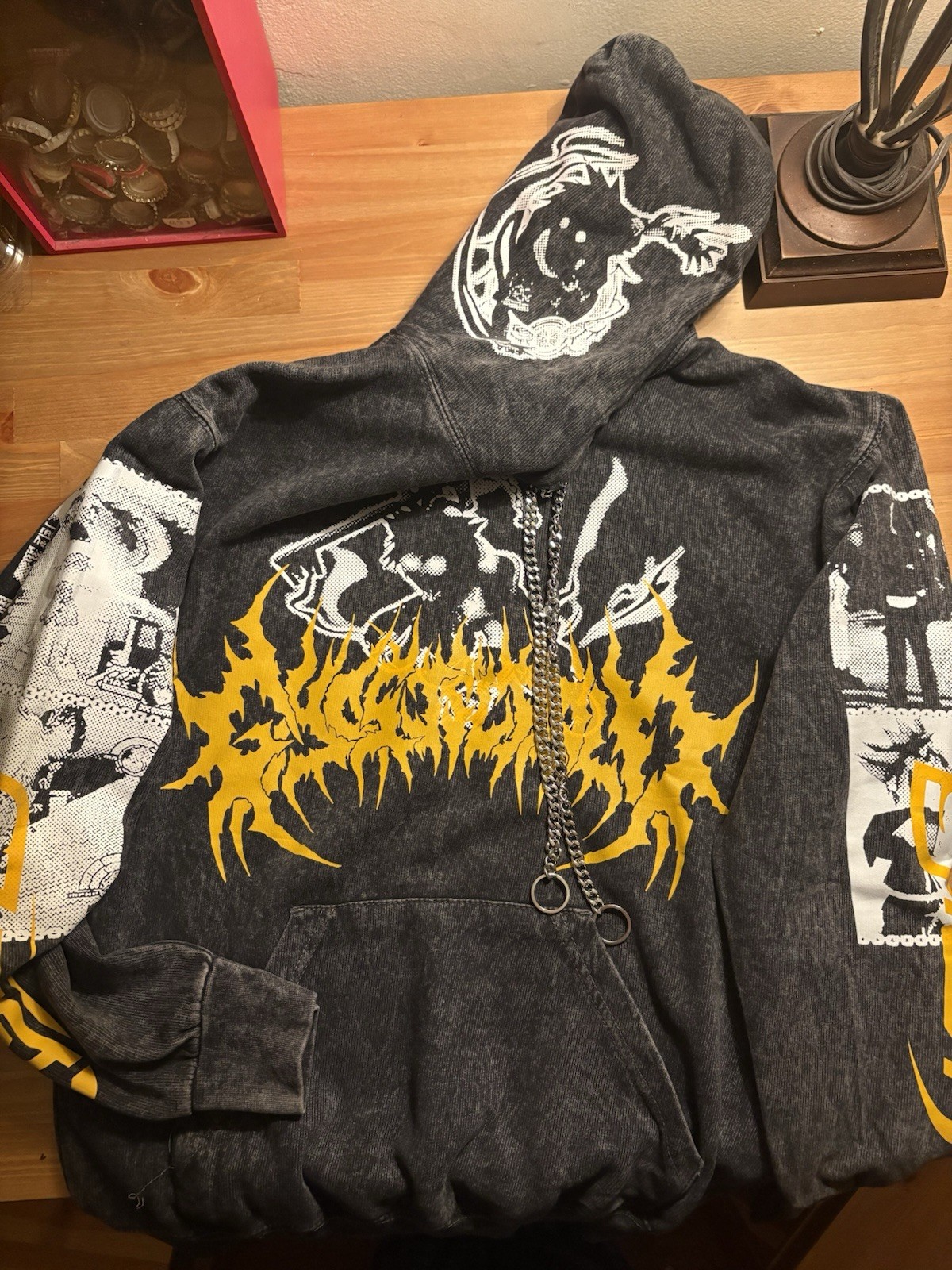Kingdom Hearts Print Pullover Hoodie Gray/Black Long Sleeve Size S