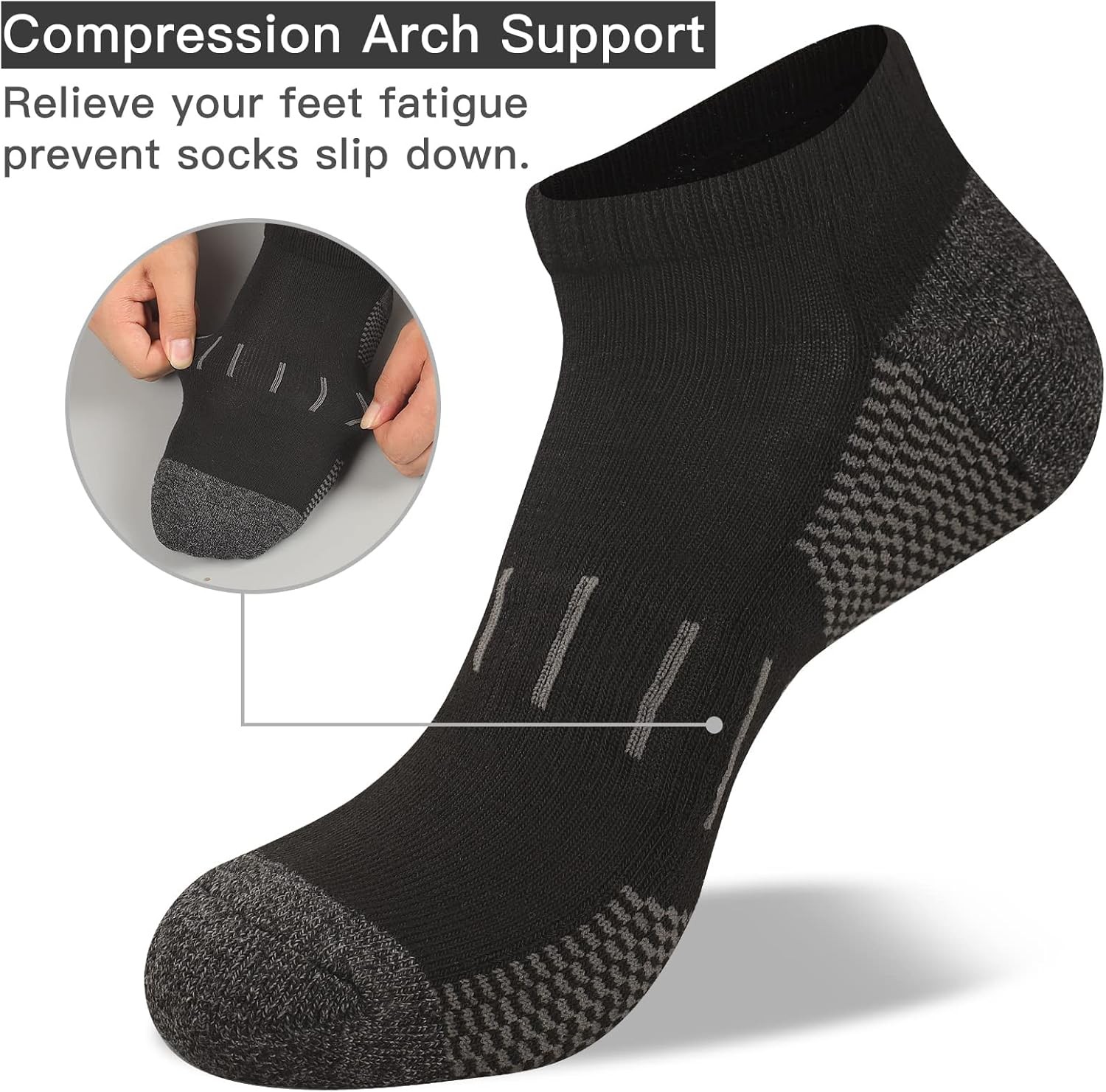 Heatuff 8 Pairs Men’s Athletic Ankle Socks Cushioned One Size, 8 Black