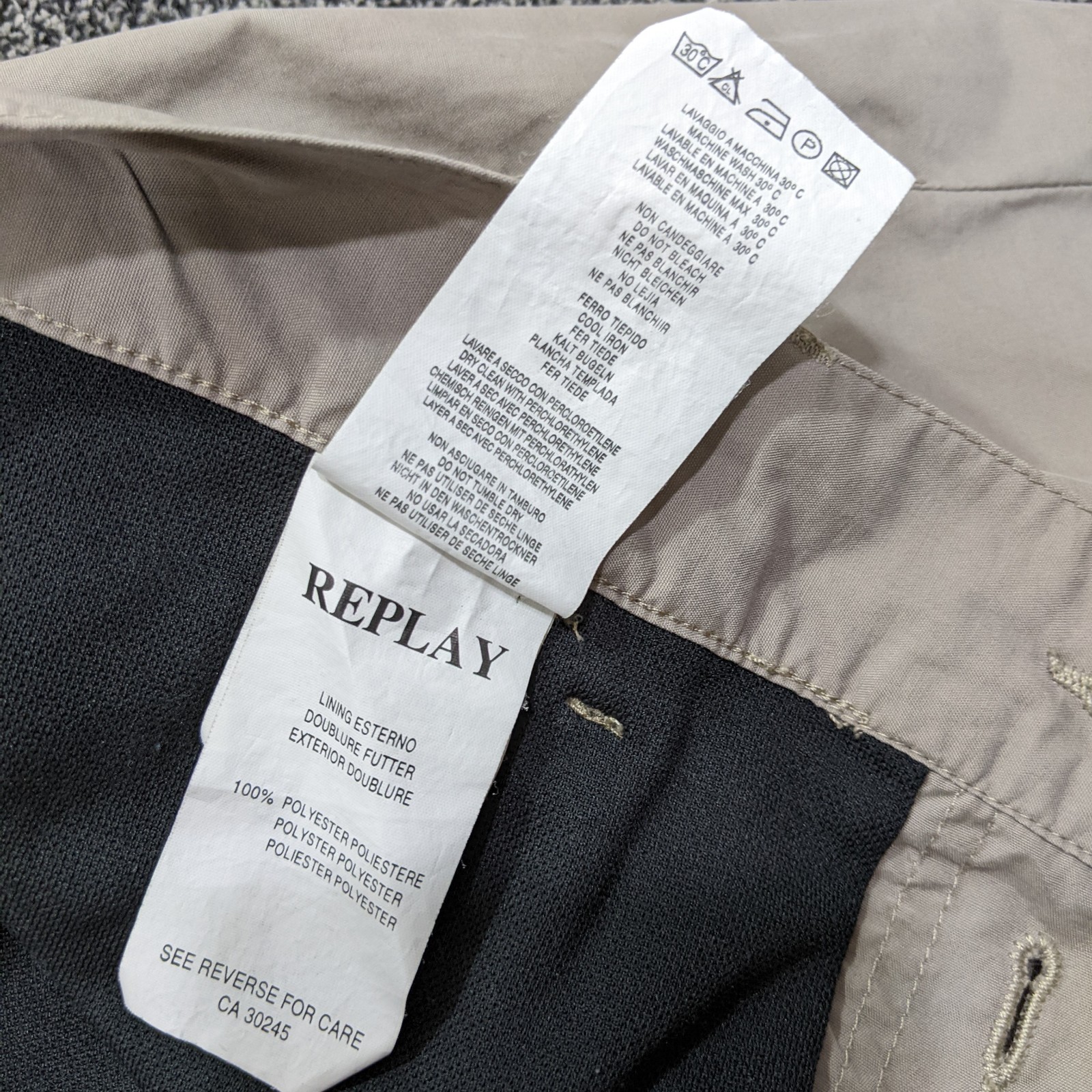 Replay Mens Cotton Nylon Tech Trousers Stone Beige W38 L30 Altered Red Tab Fly