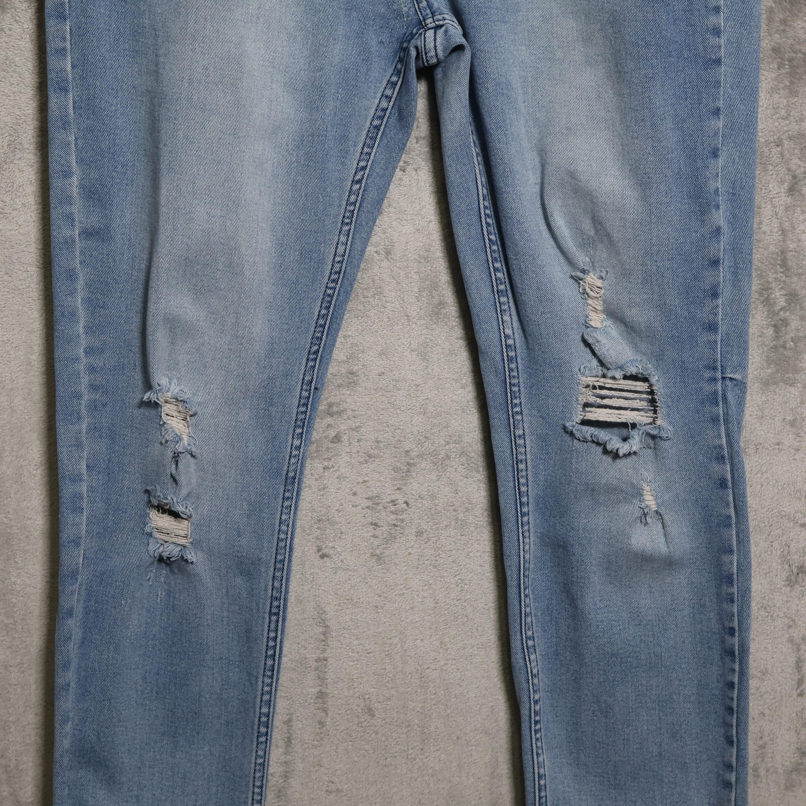 ksubi Jeans Mens 36×32 Blue Light Wash Skinny Slim Distressed Stretch Whiskering