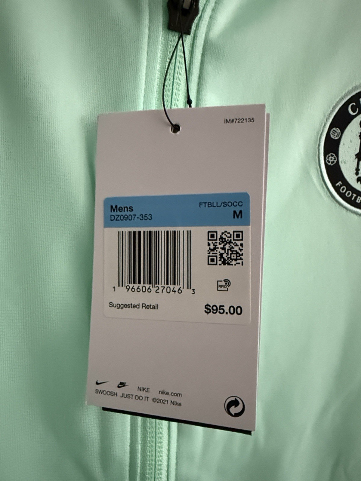 Nike Dri-FIT Chelsea FC Slim Fit Full Zip Track Jacket Men’s M Green/Black