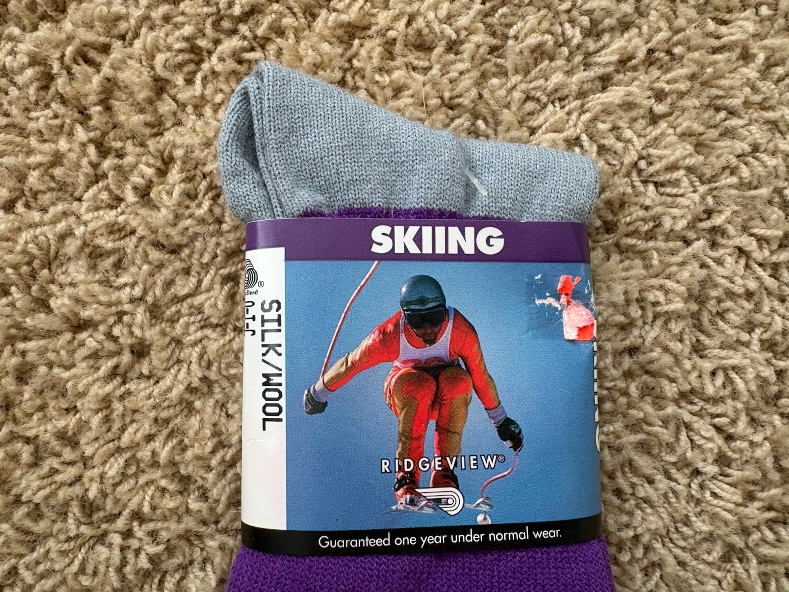 Vtg Ridgeview Silk Wool Blend Skiing Socks Purple Silver Size 8.5-11 USA NEW!