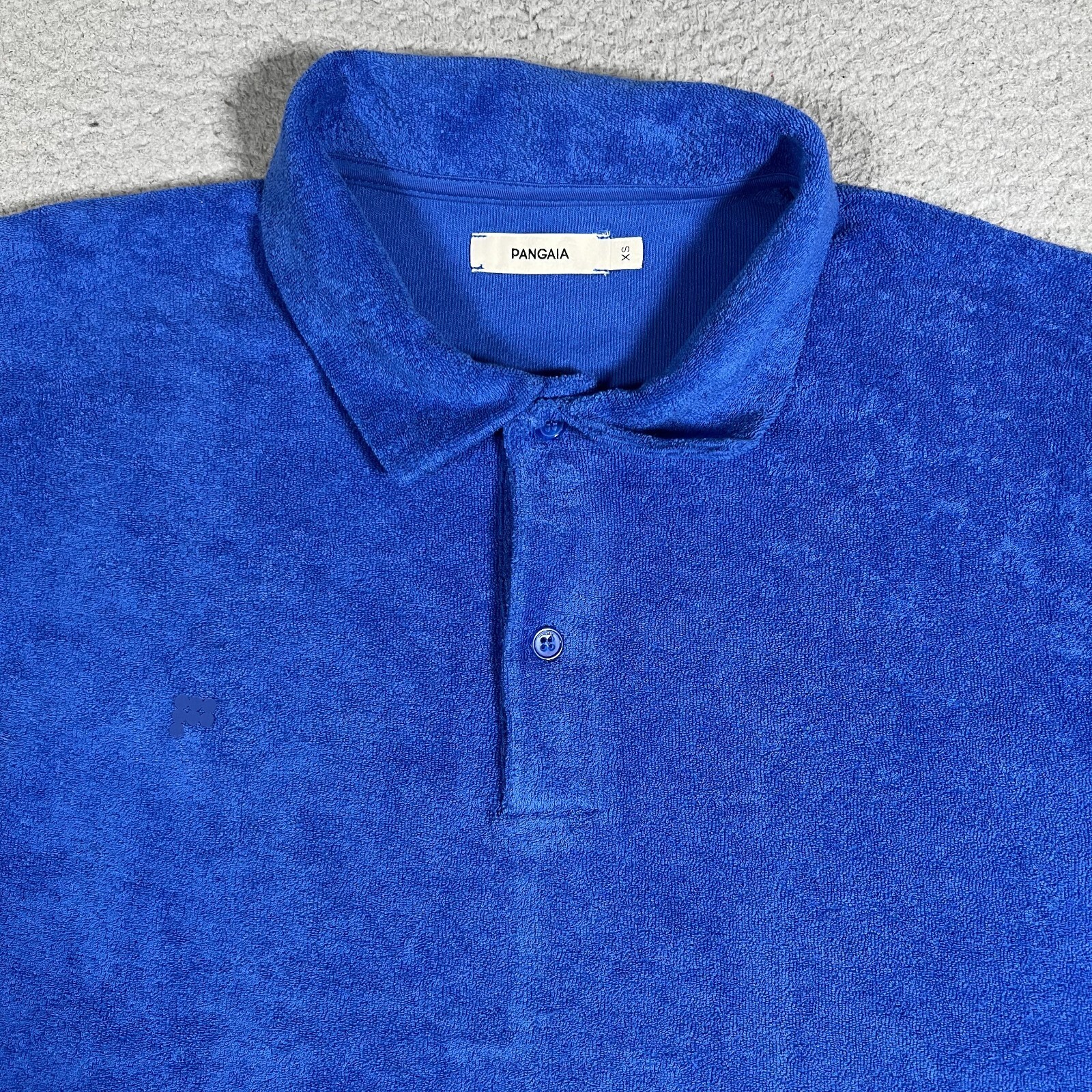 Pangaia Shirt Mens XS Blue Terry Towelling Polo Beach Summer Casual Preppy Logo