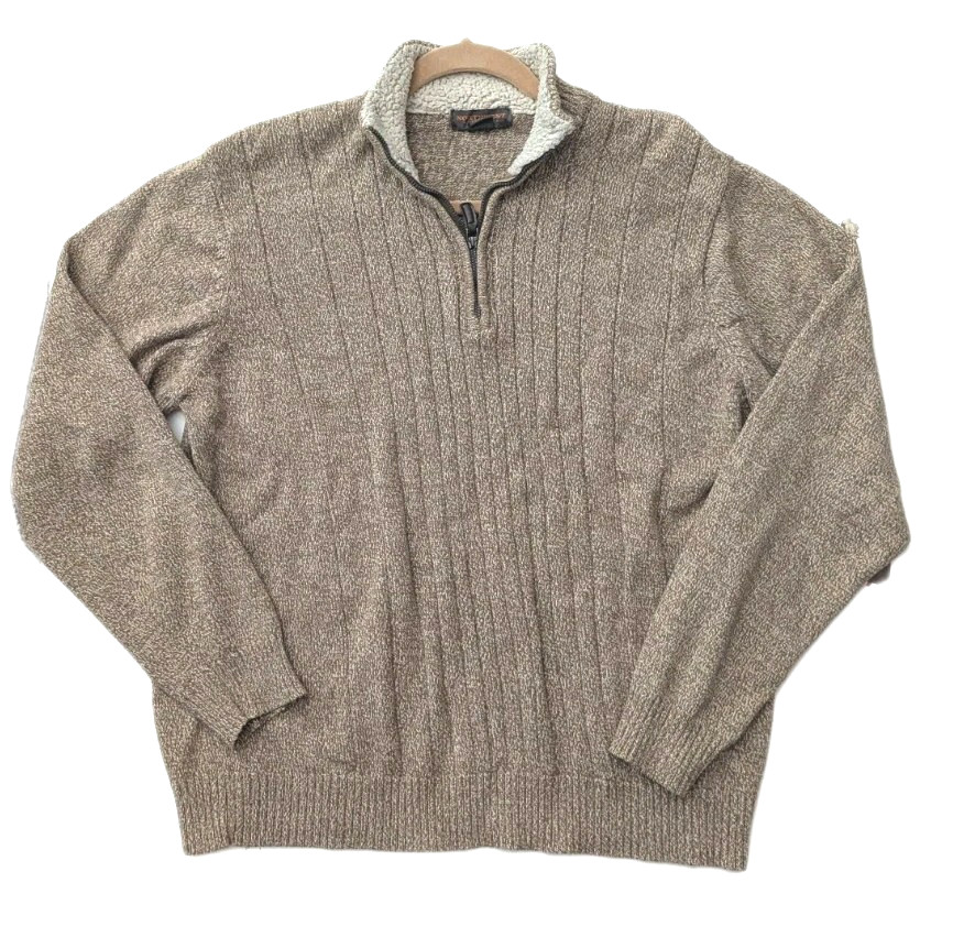 Northwest Territory Knit Fleece Pullover Sweater Mens Large Brown Fur Collar