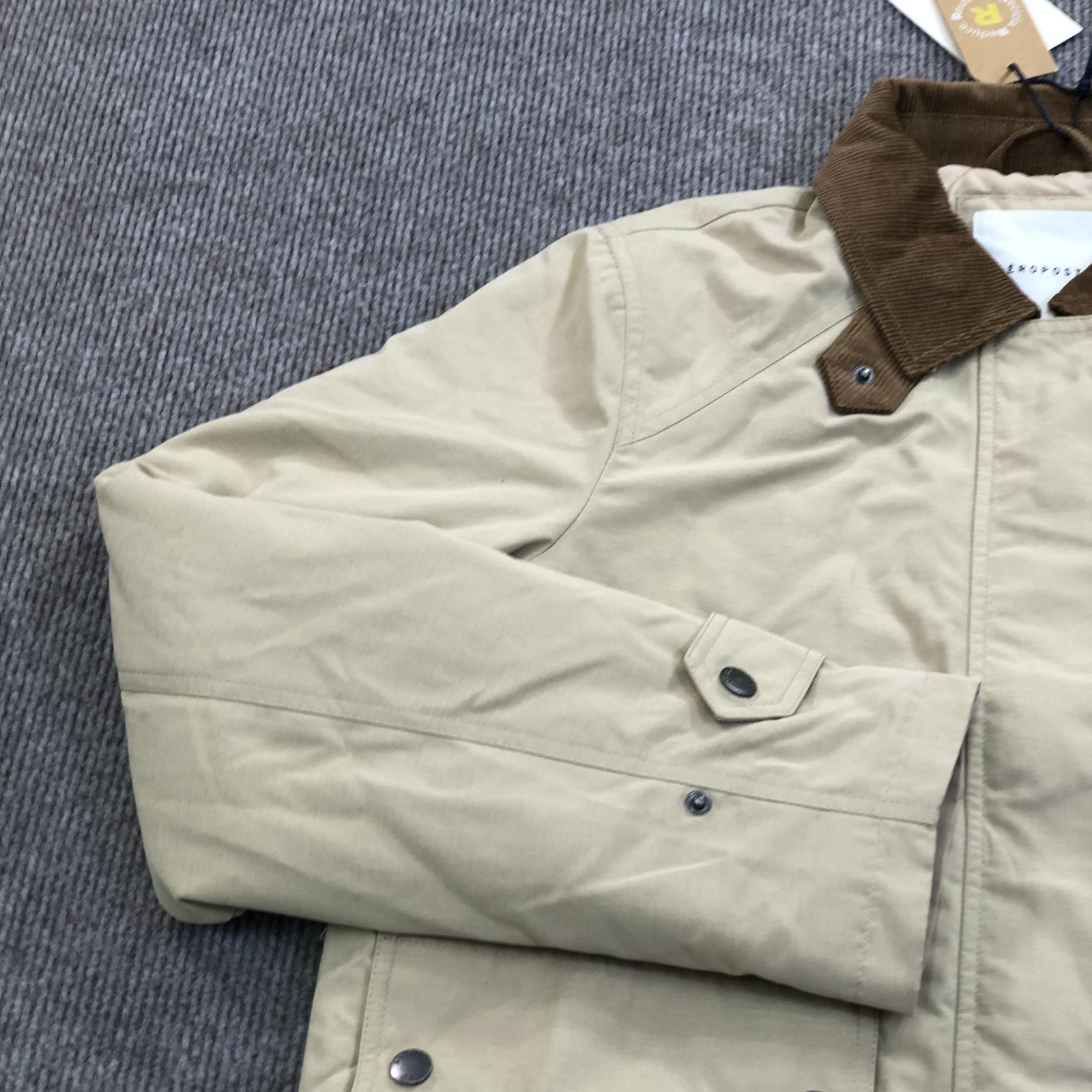 Aeropostale Jacket Mens Small Beige Canvas Quilted Full Zip Corduroy Collar