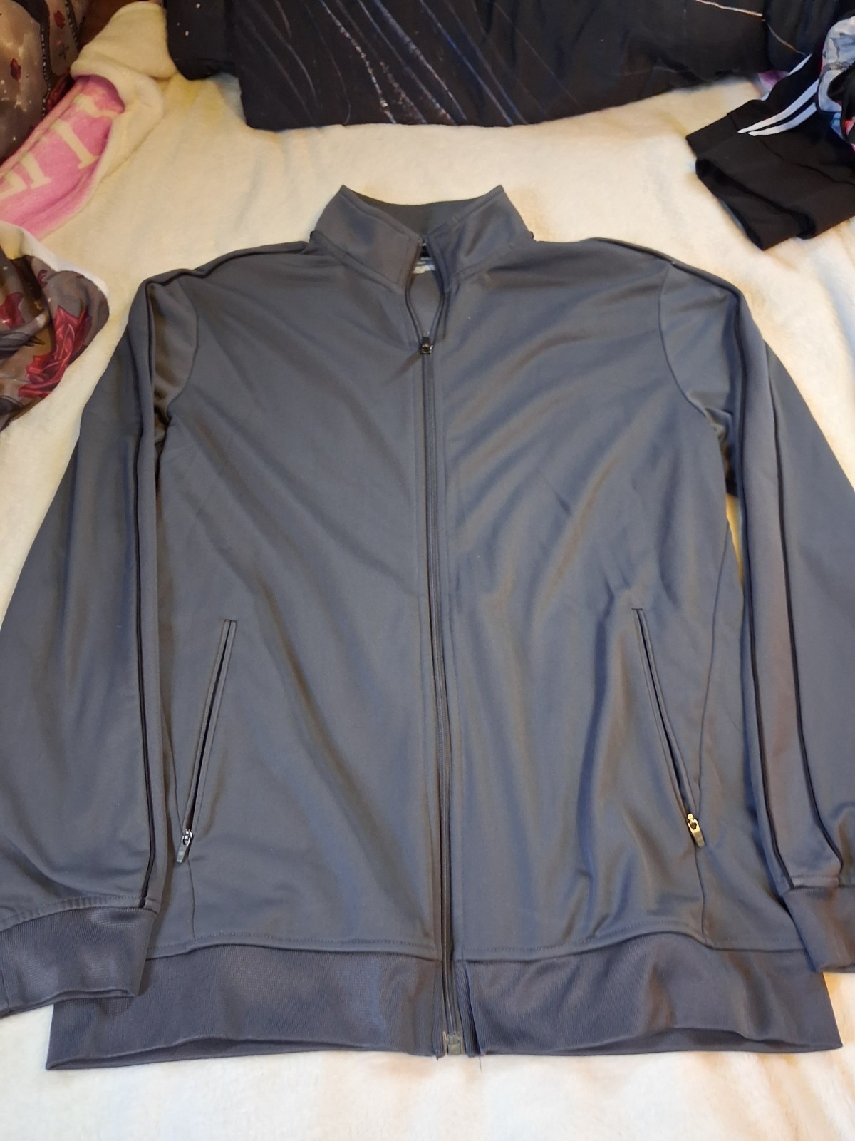 Mens “Tek Gear” Full Zip Golfer Jacket, Track Jacket, Pockets, Gray Size Medium
