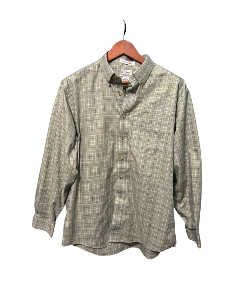 L.L. Bean Men’s Long Sleeve Button Up Shirt Casual Work Dress 90s Green Pattern