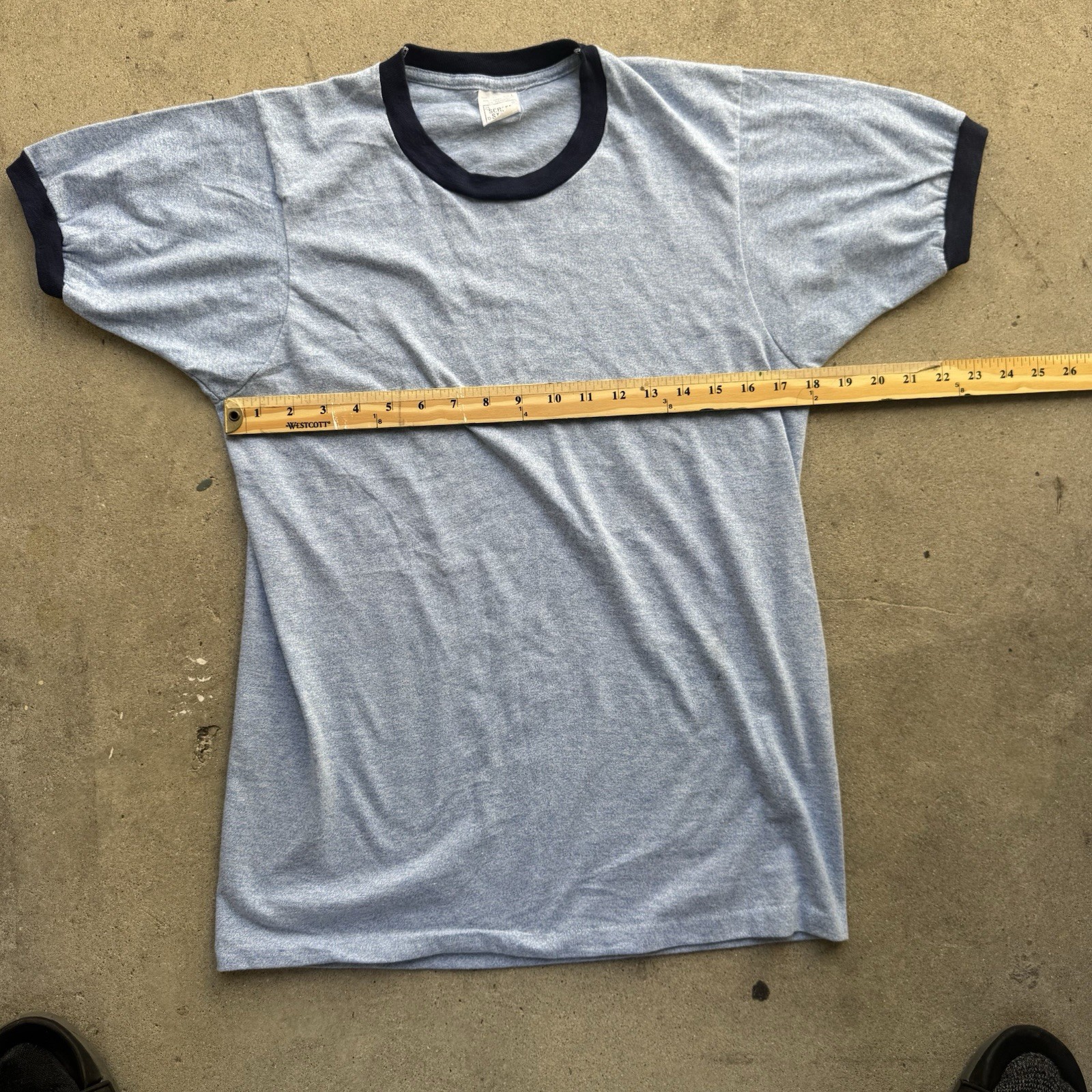 Single stitched made in USA blue ringer tee